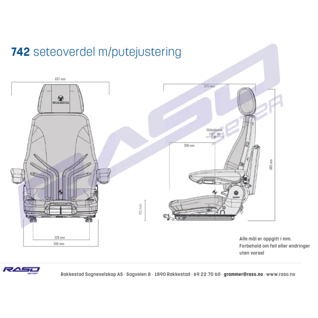 Sete overdel Actimo EVO S722 12V klima & varme, u/glideskinner 